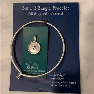 Lucky Feather sterling silver bangle & “J” charm